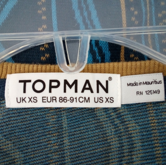 Topman 100% Cotton Argyle Blue Brown Pocket Sweater XS Extra Button Men's - Picture 2 of 10